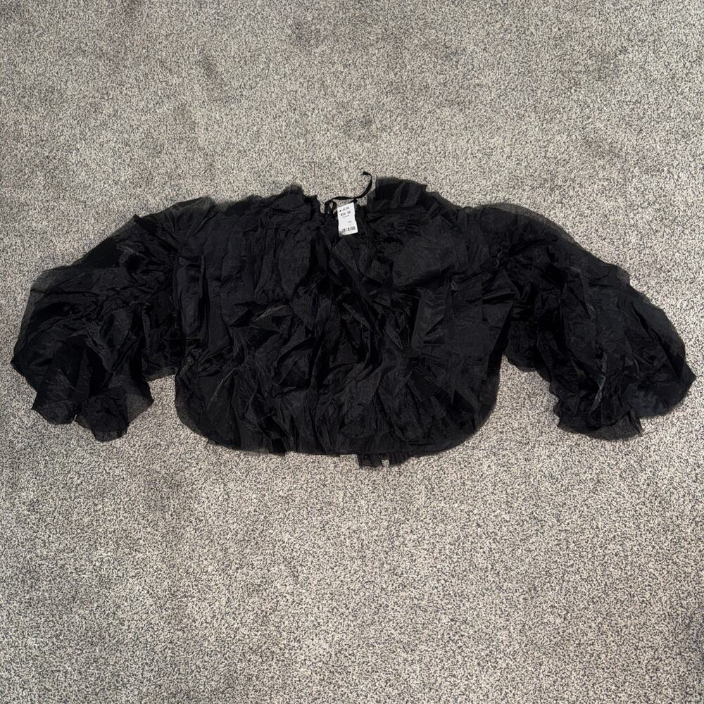 Akira Sz S Structured Ruffle Statement Avant Garde Cocktail Blouse Black